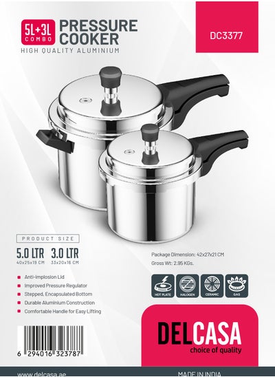 Buy Delcasa 5+3Ltr Combo Aluminum Pressure Cooker in UAE