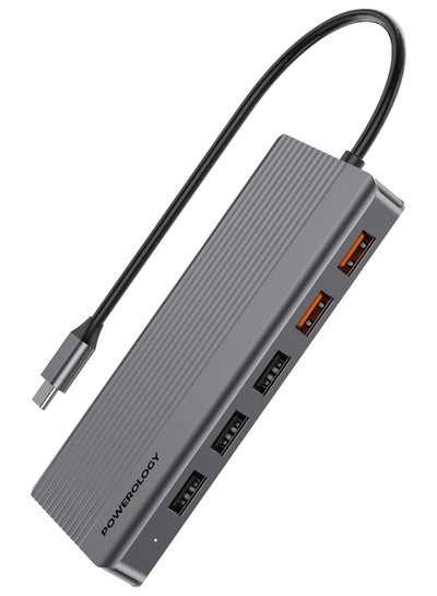 Buy Powerology 12in1 USB-C Hub HDMI Type-C 100W PD Ethernet VGA USB SD MicroSD 3.5AUX - DarkGray in UAE