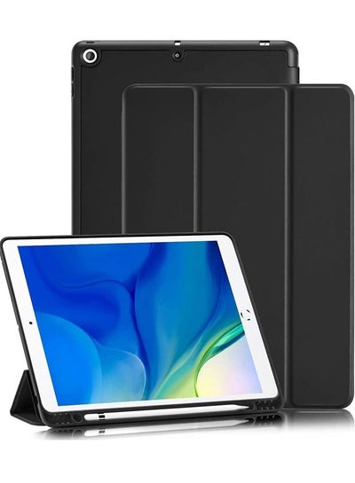 اشتري iPad 9th/8th/7th Generation case 2021/2020/2019 iPad 10.2-Inch Case with Pencil Holder Sleep/Wake Slim Soft TPU Back Smart Magnetic Stand Protective Cover Cases Black في السعودية