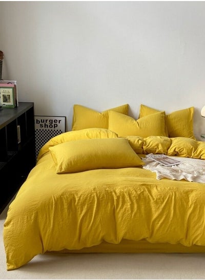 Buy Queen Size 6 Piece Bedding Set Without Filling, Washable Cotton Yellow Color. in UAE