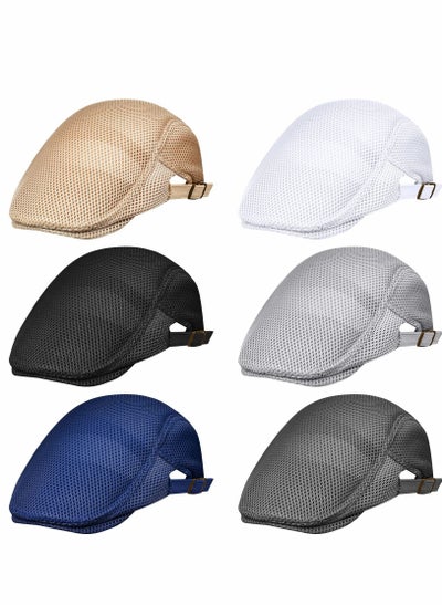 اشتري Men's Mesh Flat Cap, Berets, Breathable Summer Newsboy Hat, Adjustable Duckbill Ivy Cap Cabbie Flat Cap for Driving Hunting (6 Pcs) في الامارات