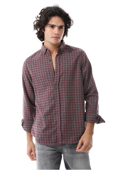 Buy Gingham Pattern Long Sleeves Shirt_Grey & Magenta in Egypt