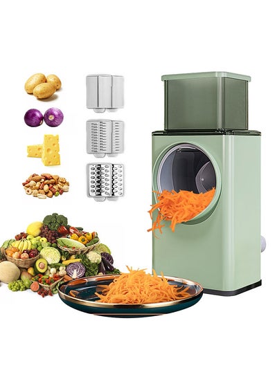 Buy Multifunctional Vegetable Cutter Chopper Rotary Cheese Grater 3-in-1 Shredder Slicer Grinder Salad Maker Machine with Stainless Steel Roller Blades for Vegetable Fruit Nut in Saudi Arabia