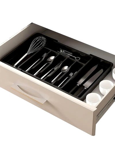 Buy Large Expandable Silverware Drawer Organizer Expandable Utensil Organizer For Kitchen Drawers Adjustable Cutlery And Flatware Tray Plastic Spoons Forks Knives Holder Storage Dividers (Black) in Saudi Arabia