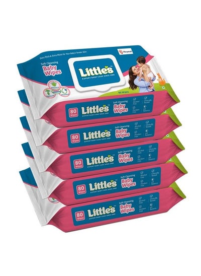 اشتري Soft Cleansing Baby Wipes Lid 80 Wipes (Pack Of 5) في الامارات