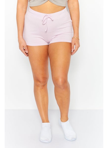 Buy Women Ribbed Basic Shorts, Pink in UAE