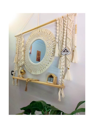 Buy Round macrame mirror with wood shelf by Egypt Antiques handmade in Egypt