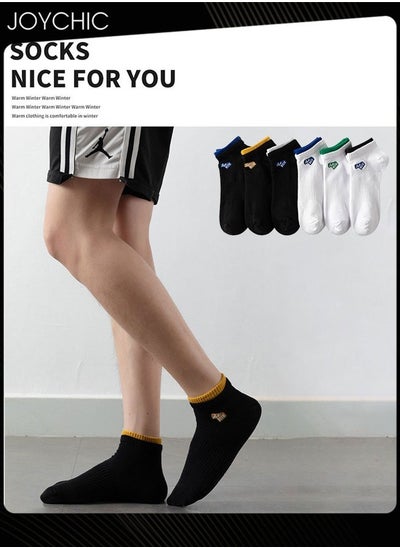 اشتري 6 Pair of Four Seasons Solid Color Cotton Low Cut Socks for Men Letter Embroidered Sports Socks في الامارات