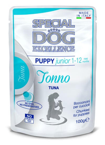 Buy Special Dog Excellence by Monge | Puppy & Junior Dog Wet Food with Tuna | Super Premium Complementary Wet Puppy Food | Chunkies in Pouch - 100g in UAE