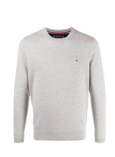 Buy Tommy Hilfiger Men's Flag Embroidery Crew Neck Sweatshirt, Grey in Saudi Arabia