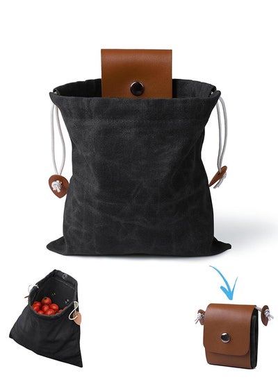 اشتري Fruit Storage Bag, Outdoor Picking Fruit Bags, Waxed Canvas Foraging Pouch, Foldable Leather Belt Pouch with Drawstring Multi Purpose Picking Bag for Camping, Shells, Treasures, Travel, Hiking في الامارات