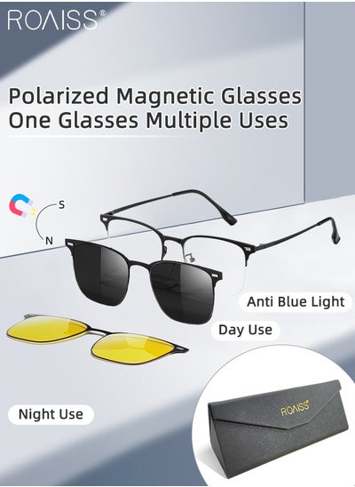 Buy 3-in-1 Magnetic Polarized Clip-On Sunglasses Set, Blue Light Blocking Glasses with Magnetic Polarized Lens and Magnetic Night Vision Lens, Versatile Eyewear for Day and Night Use for Men and Women in Saudi Arabia