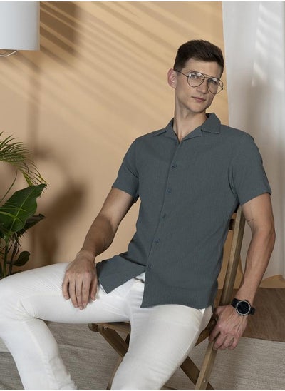 اشتري Relaxed Fit Dark Grey Cotton Shirt – Comfortable and Versatile في الامارات