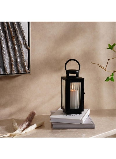 Buy Brian Metal And Ribbed Glass Lantern 9X10X21.5Cm - Black in UAE