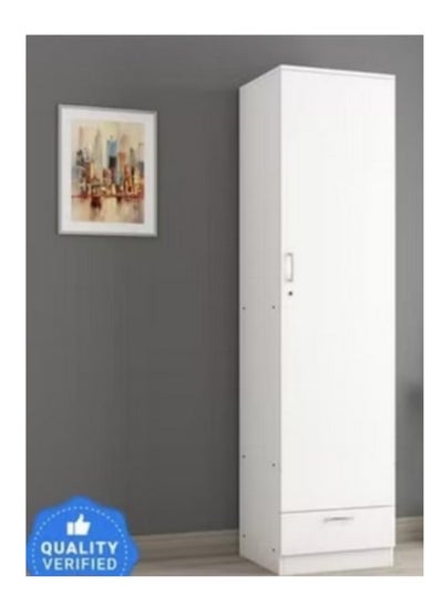 Buy 1 Door Wooden Wardrobe Cabinet Cupboard With Drawer Lock Keys White in UAE