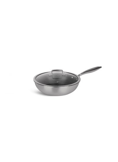 اشتري EDENBERG 28cm WOK Pan with lid non-stick honey comb interior في الامارات