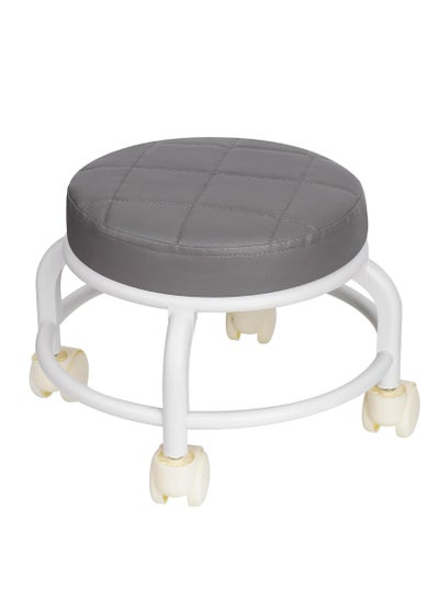 Buy Rolling Stool Round Pulley Low Stool Household Leather Rolling Stool 360° Universal Wheel Movable Soft Stool Small Changing Shoe Stool in UAE