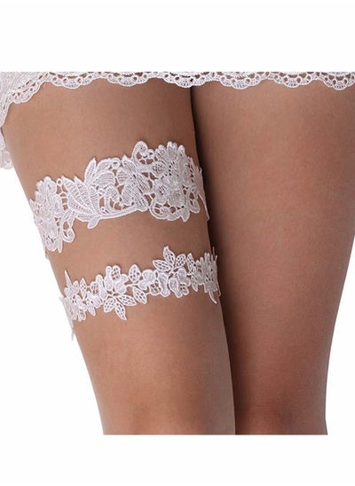 Buy Wedding Garters for Bride, Adjustable 40-60 cm Lace Bridal Garter Set for Women Bride (White) in Saudi Arabia