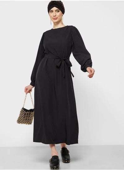 Buy Puff Sleeve Belted Dress in Saudi Arabia