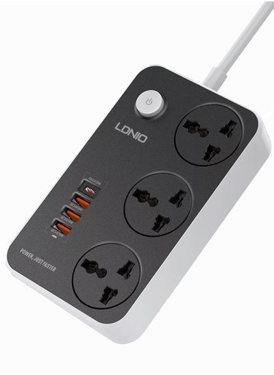 اشتري 3 Power Socket Extension with Type C PD Port and 3 QC3.0 fast charging Port power strip في الامارات