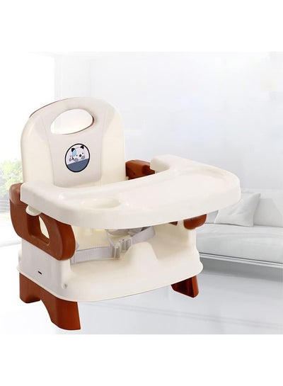 اشتري Dining Chair For Infant With Tray Extra Height Feeding Booster Suitable For 6 Months To 4 Years Baby White/Brown في السعودية