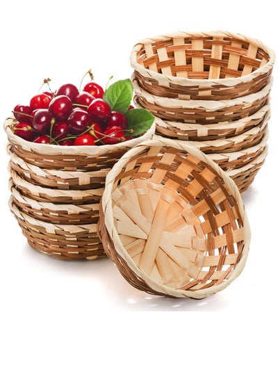 اشتري Round Gift Baskets 12 Pcs Small Bread and Fruit Baskets 16.5cm Woven Bread Roll Baskets Table Craft Products Gift and Food Serving Baskets Food Storage Basket for Kitchen Restaurant Display Decor في الامارات