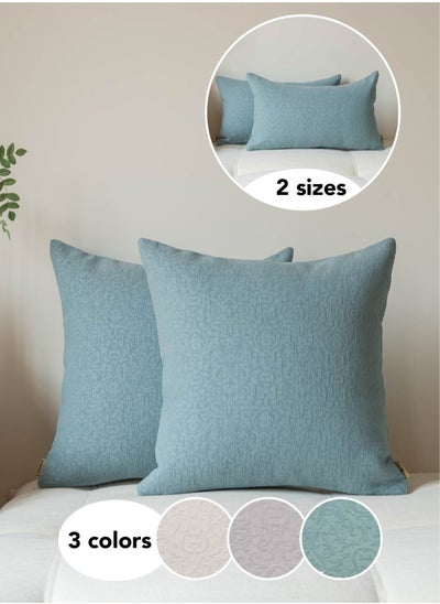 Buy Cushion Cover Throw Pillow Covers Pack of 2 Chenille Teal Decorative Throw Pillow Covers Soft Vintage Pillowcase classical and Luxurious for Sofa Living Room Bed in UAE