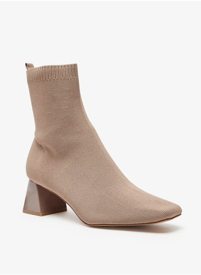 Buy Women's Textured Slip-On Ankle Boots with Block Heels in UAE