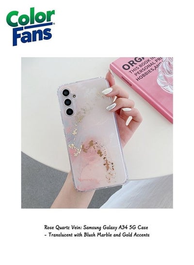 Buy Rose Quartz Vein: Samsung Galaxy A34 5G Case - Translucent with Blush Marble and Gold Accents in UAE