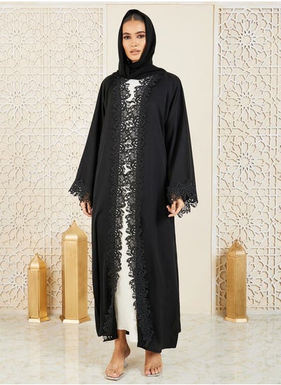 Buy Embroidered Lace Trim Abaya in Saudi Arabia