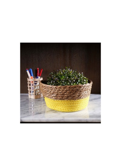 Buy Natura Decorative Basket 21X21X11 Cm Yellow in UAE