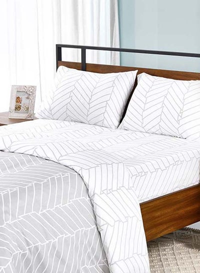 Buy Chevron Fitted Sheet and Pillowcase Set, Silver & White - 150x200 cm in UAE
