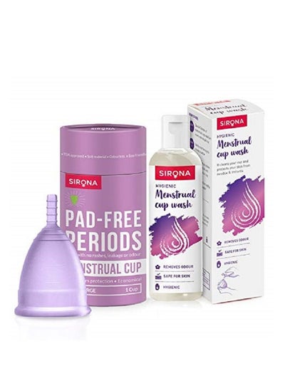 Buy Sirona Reusable Menstrual Cup for Women - Large with Rose Fragrance Menstrual Cup Wash - 100 ml (Large Cup & Cup Wash) in UAE