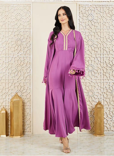 اشتري Lace Detail Jumpsuit and Tassel Trim Abaya Set في السعودية