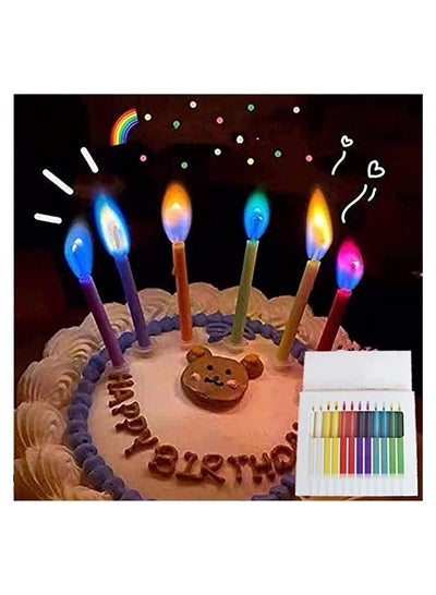 Buy 12 Pcs Birthday Cake Candles with Colored Flames,Cupcake Colorful Rainbow Candles with Holder for Birthday Party,Wedding,Anniversary in UAE