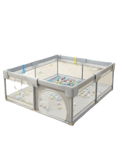 Buy Kids Large Toddler Stainless Steer Pipe Foldable, Safe Baby Playpen For Twin with Breathable Mesh and Zipper Door - Grey 120x180cm in Saudi Arabia