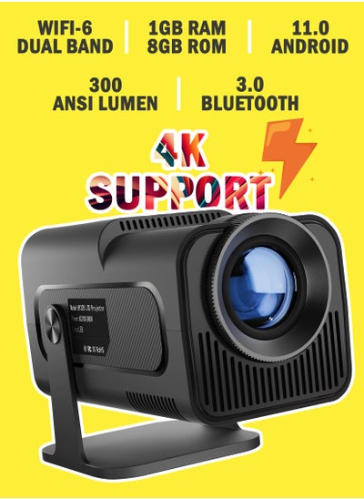 Buy 4K HD Smart Projector: Android 11, 390 ANSI Lumens, 1080P, 180° Rotating Screen, WiFi 6, Bluetooth 5.0 Compatible With Android/iOS/TV Box/HDMI/USB/PS4/PS5 Game controller/iphone/Samsung/Huawei/Xiaomi in UAE