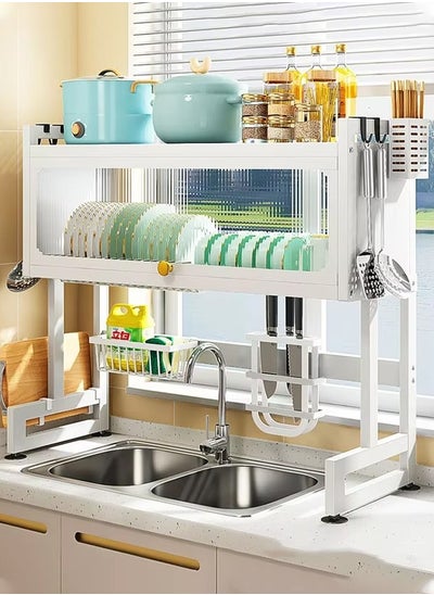 Buy Over the Sink 3-Tier Dish Drying Rack with Cover - Space-Saving Kitchen Organizer 95CM White in Saudi Arabia