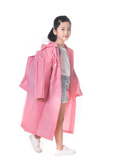 اشتري Raincoat for Kids, Boys and Girls Hooded Poncho Can Carry School Bags Large Raincoat Reusable Poncho Jacket Applicable Height 1.1-1.5M Kids(Pink) في السعودية