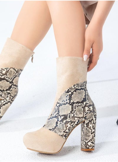 Buy Suede Boot With Snakeskin Leather 9 Sm B-35-BEIGE in Egypt