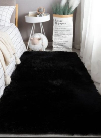 Buy Fluffy Fur Floor Rug, Black Color in UAE