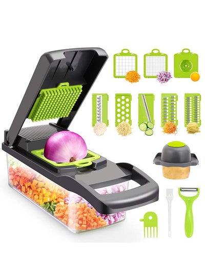 Buy Vegetable chopper,senbowe multifunctional 13-in-1 food choppers onion chopper vegetable slicer cutter dicer veggie chopper with 8 blades,colander basket,container for salad potato carrot garlic in Egypt