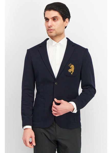 اشتري Men Super Slim Fit Embroidered Formal Blazer, Navy في السعودية