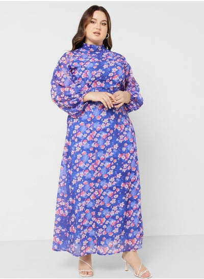 Buy Printed High Neck Fit & Flare Dress in Saudi Arabia