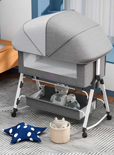 Buy 3 in 1 Baby Bedside Cradle, Adjustable Rocking Cradle with Tidy Storage Basket and Mosquito Net, Portable Bed for Newborns and Infants in Saudi Arabia