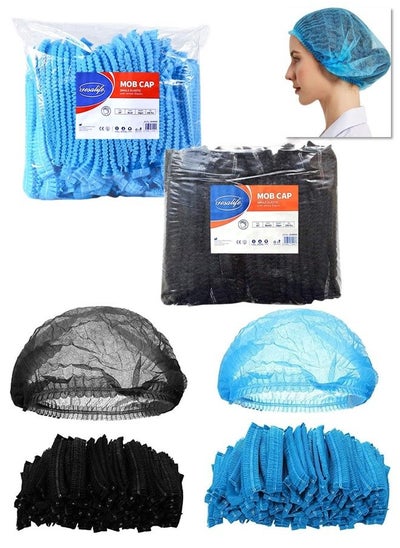 Buy 200 Pieces Disposable Shower Caps Non Woven Mob Hair Net 19 Inch Black and Blue Combo in UAE