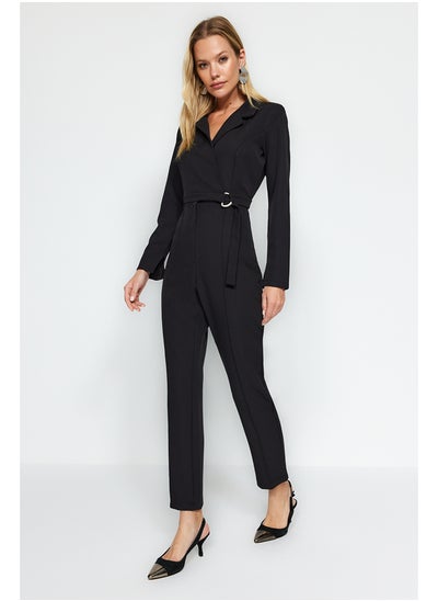 Buy Black Belted Woven Jumpsuit with Double Breasted Collar TWOAW24TU00024 in Egypt