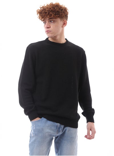 Buy Black Knitted Pullover with Crew Neck in Egypt