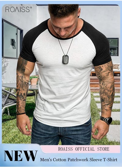 Buy Men's Casual T Shirt Fashion Color Blocking Short Sleeve Sports Training Short Sleeve Top Classic Round Neck T Shirt in UAE