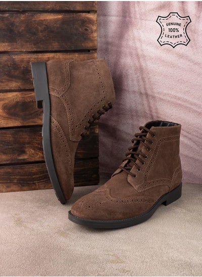 اشتري Genuine Leather Stitch Cut Out Detail Brogue Boots في السعودية